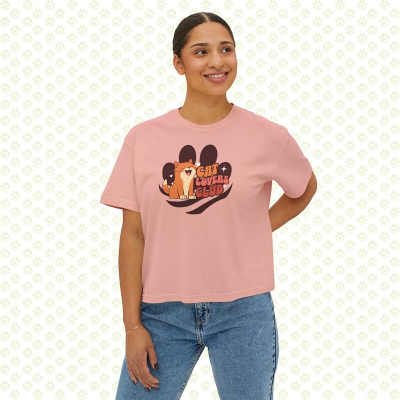 Women's Boxy Tee - Cat Lovers Club, Cute Minimalist Graphic, Gift for Cat Moms