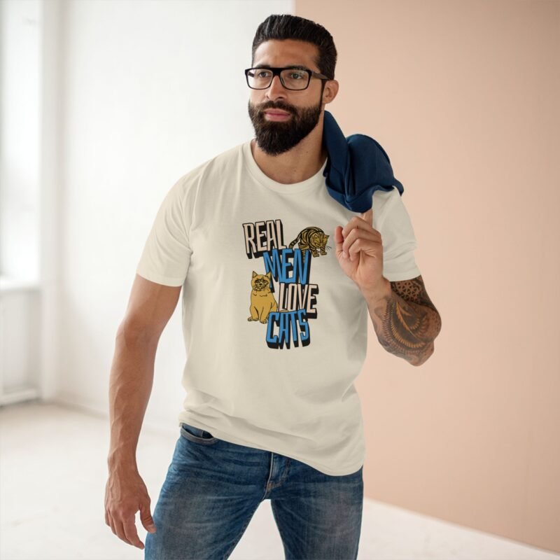Real Men Love Cats Adult Staple T-Shirt – Funny Cat Dad Unisex Tee, 100% Cotton, Gift for Cat Lovers