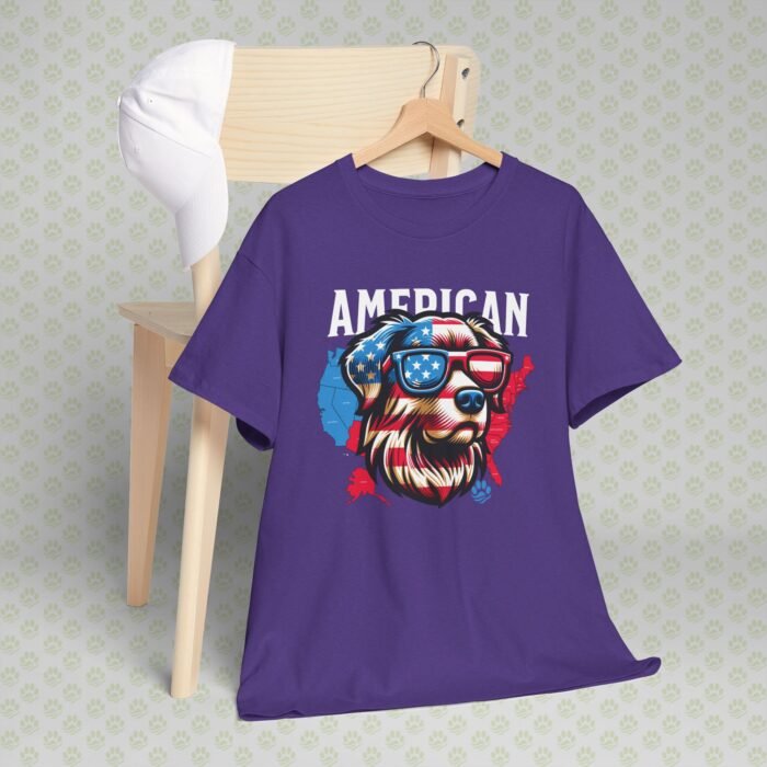4th of July Dog Face T-Shirt | Patriotic Pet Lover Tee | USA Flag Dog Shirt for Men & Women | Independence Day Unisex Heavy Cotton Tee - Image 2