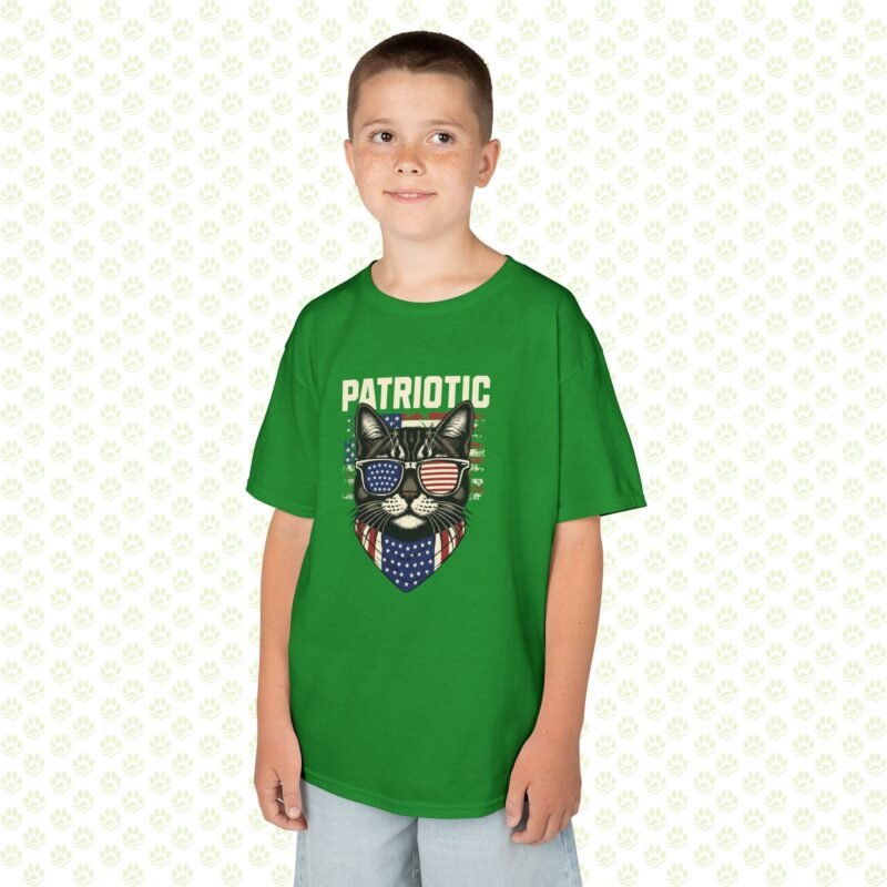 Kids Tee - Patriotic Cat Lover 4th of July - USA Flag Kitty Graphic, Independence Day Gift