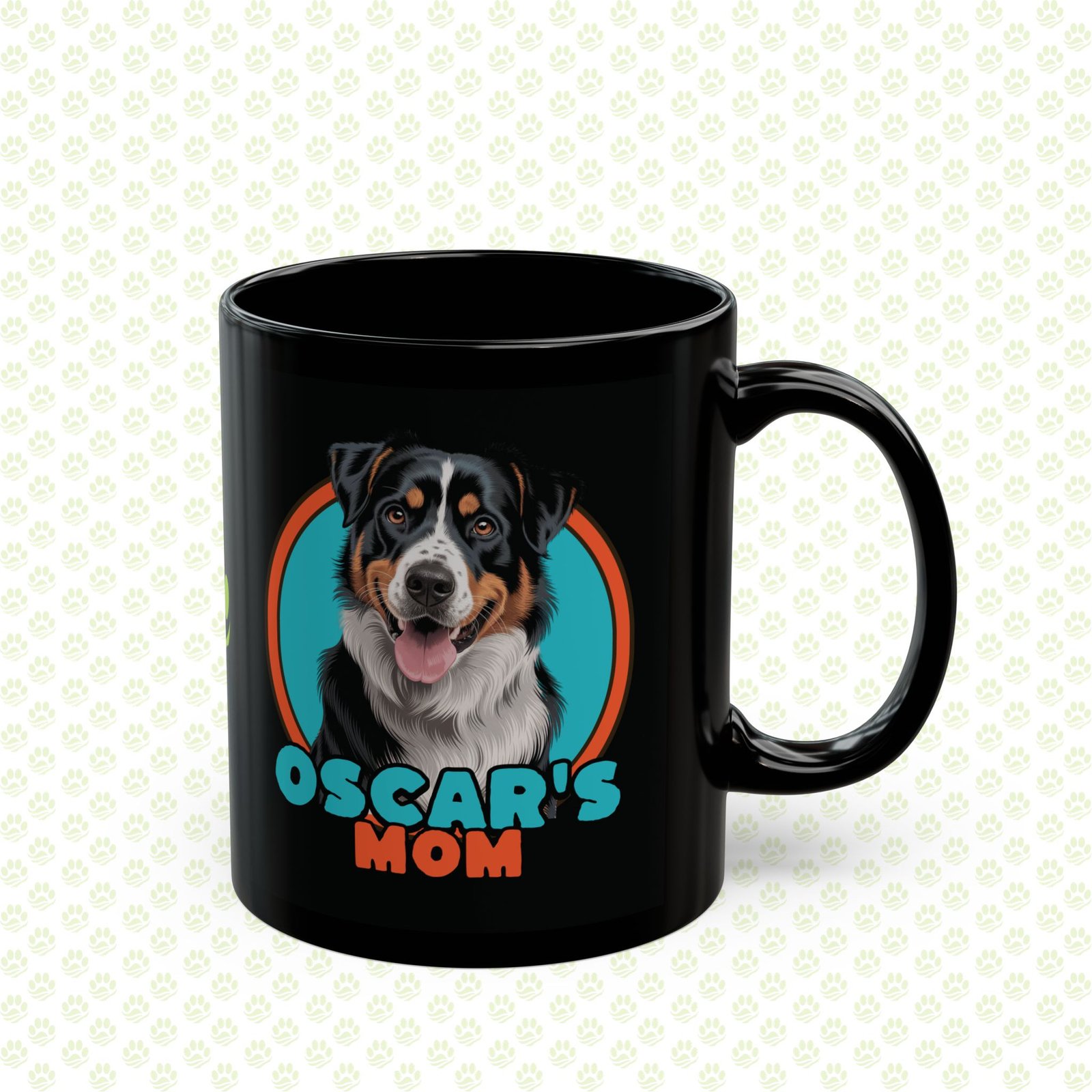 Personalized Dog Mom Black Mug (11oz) – Custom Name Coffee Cup, Cute Pet Lover Gift, Dishwasher Safe