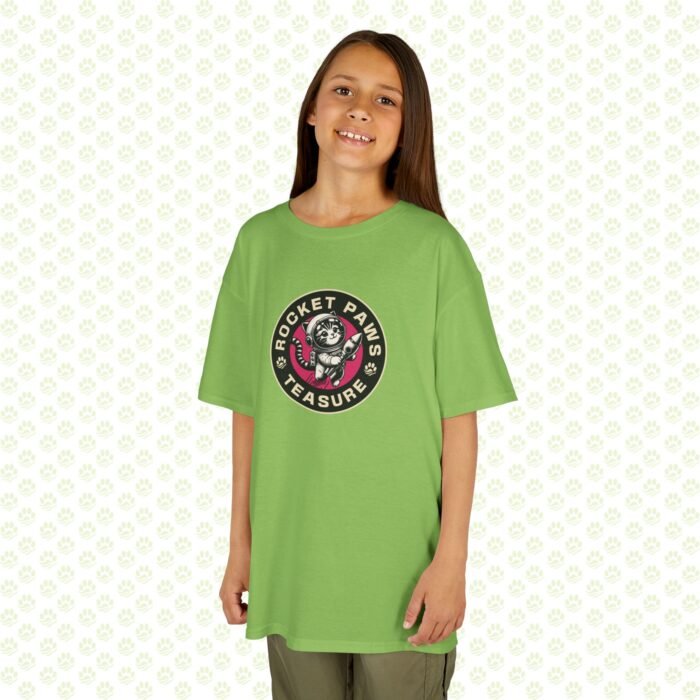 Kids Cotton Tee – Cat Lover Rocket Paws Design, Fun Space Cat Graphic T-Shirt for Children - Image 7