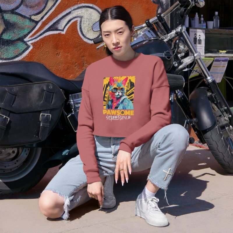 Cat Lover Cropped Sweatshirt – Trendy Street Style Feline Graphic, Relaxed Fit Cute Pet Lover Top