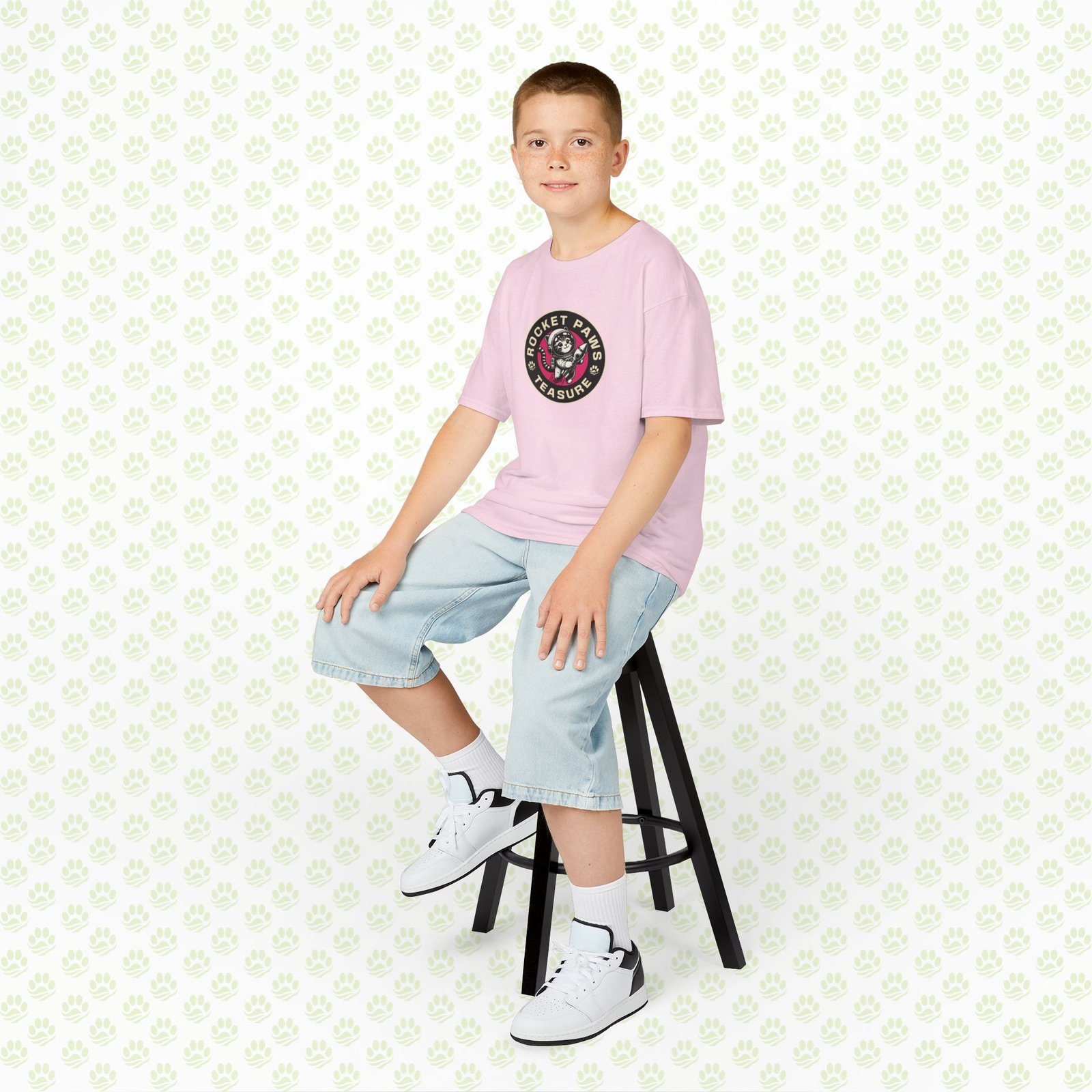Kids Cotton Tee – Cat Lover Rocket Paws Design, Fun Space Cat Graphic T-Shirt for Children