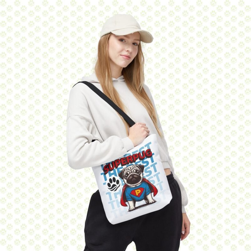Super PUG Tote Bag – Cute Superhero Dog Print, Fun Pet Lover Eco Shopper, Durable Canvas Tote