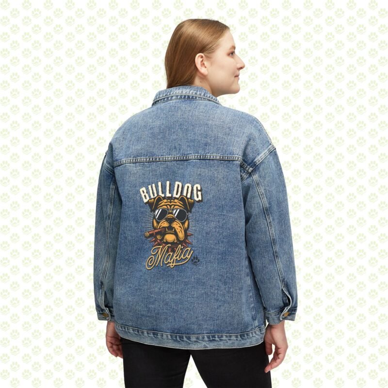 Women's Denim Jacket – Bulldog Mafia Design, Trendy Dog Lover Statement Outerwear, Cool Pet Gang Graphic Jacket