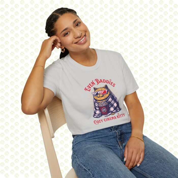 Cat Movie Night Unisex T-Shirt – Cute Popcorn Cat Graphic, Fun Movie Lover Tee for Cat Fans - Image 3