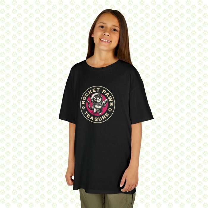 Kids Cotton Tee – Cat Lover Rocket Paws Design, Fun Space Cat Graphic T-Shirt for Children - Image 3