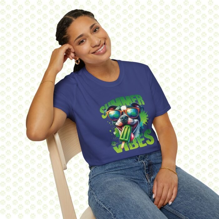 Dog Summer Vibes Unisex Softstyle T-Shirt – Cute Beach Dog Graphic Tee, Fun Pet Lover Summer Shirt - Image 4