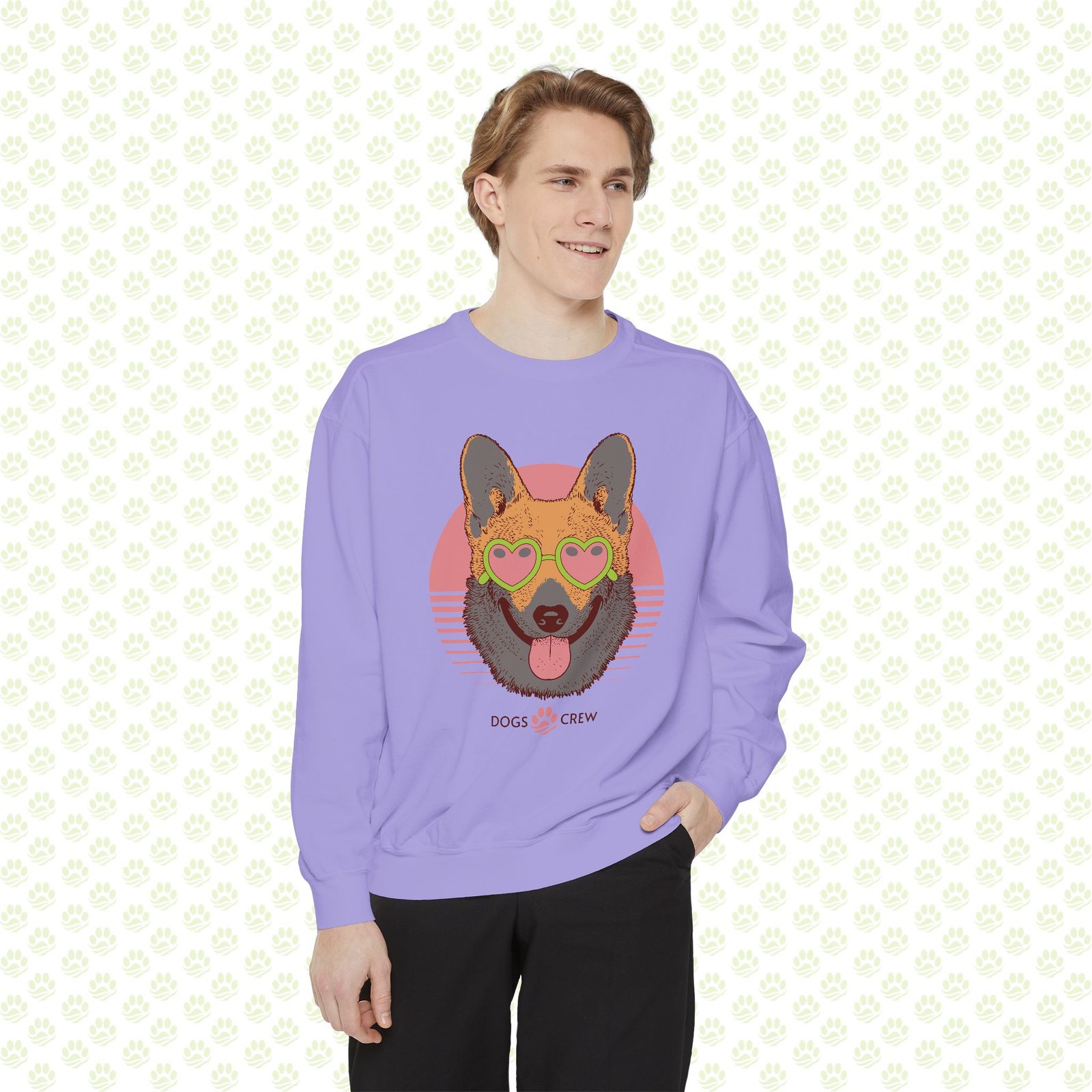 Dogs Crew Sweatshirt – Cute Animal Graphic Unisex Pullover, Cozy Dog Lover Gift, Soft Cotton Blend