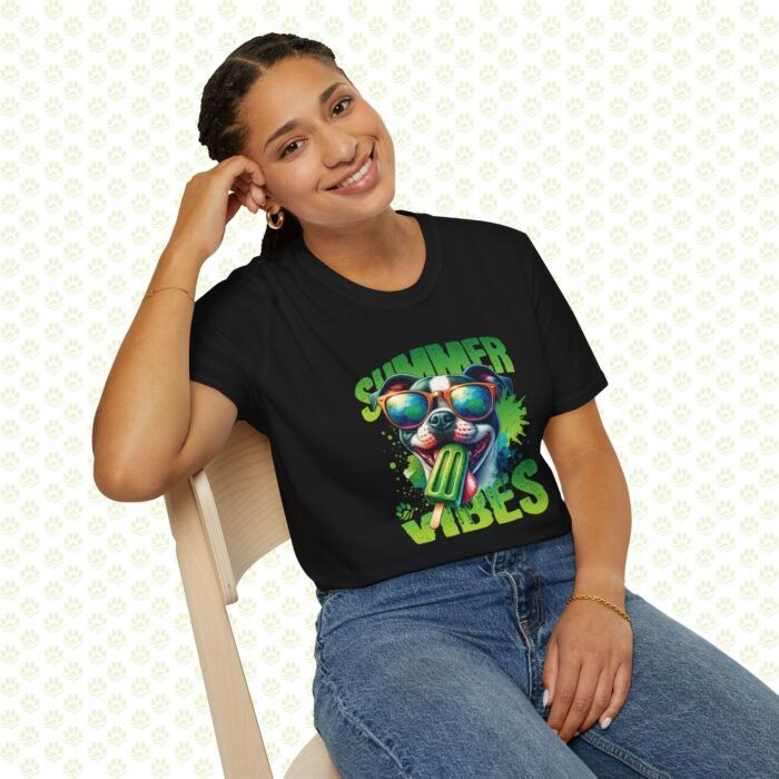 Dog Summer Vibes Unisex Softstyle T-Shirt – Cute Beach Dog Graphic Tee, Fun Pet Lover Summer Shirt - Image 2