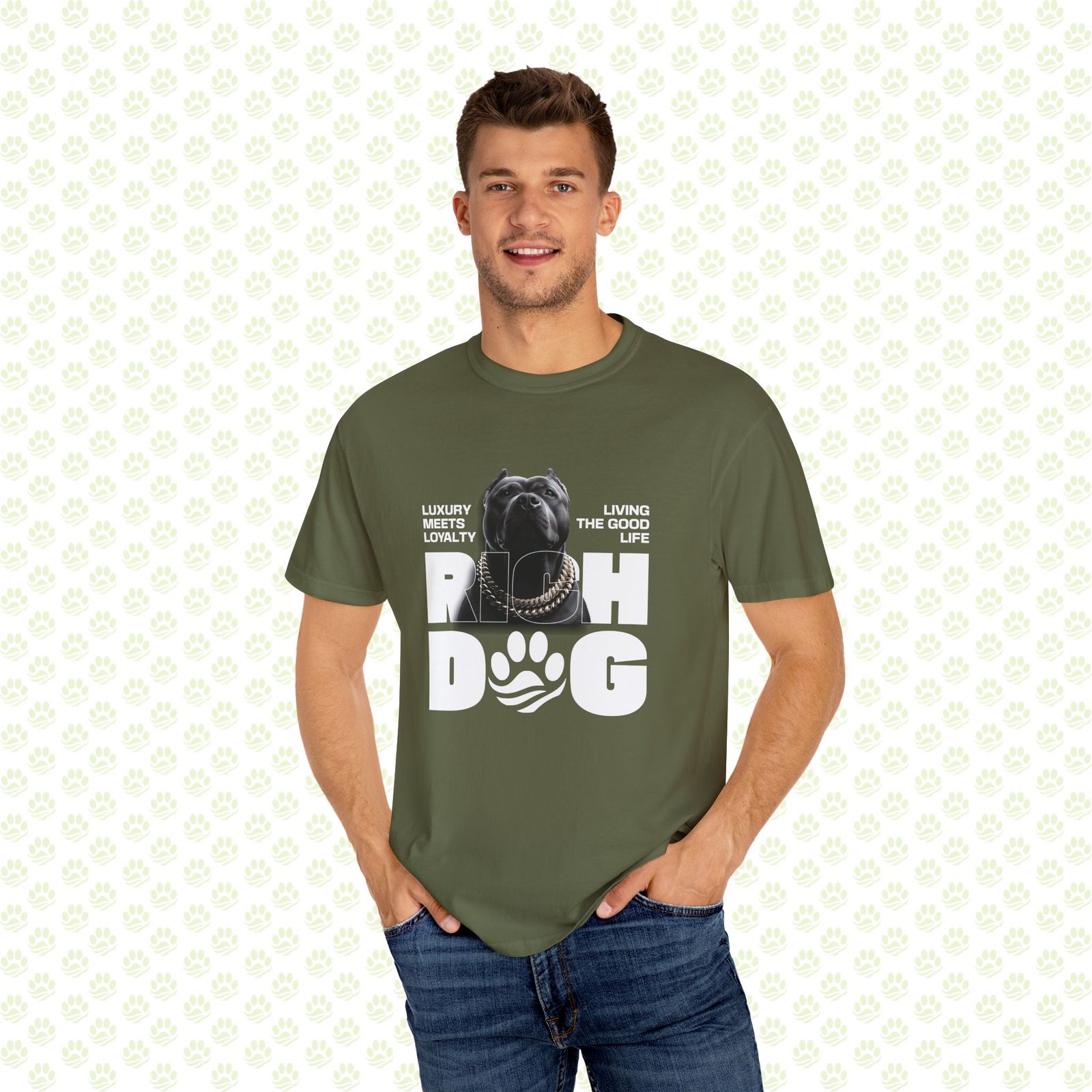 Dog Lover Unisex T-Shirt – Rich Dog Design, Trendy Pet Lover Graphic Tee, Fun Gift for Dog Owners