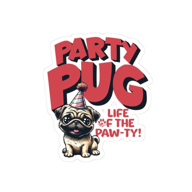 Party PUG Stickers – Cute Celebration Dog Decals, Fun Planner & Gift, Pug Birthday Party Favor
