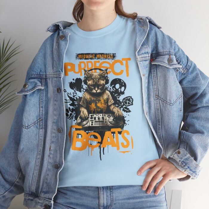 Mewsic Purfect Beats Unisex Tee – Cool DJ Cat Graphic, Fun Music & Cat Lover T-Shirt - Image 2