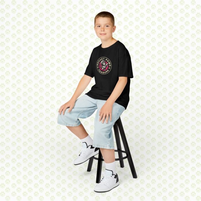 Kids Cotton Tee – Cat Lover Rocket Paws Design, Fun Space Cat Graphic T-Shirt for Children - Image 4