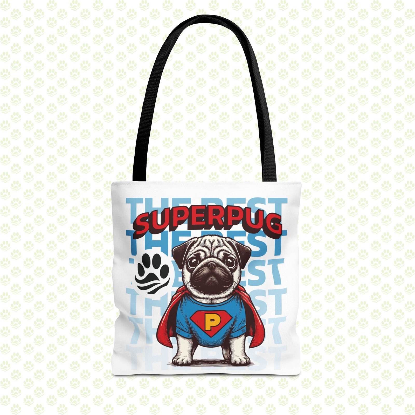 Super PUG Tote Bag – Cute Superhero Dog Print, Fun Pet Lover Eco Shopper, Durable Canvas Tote