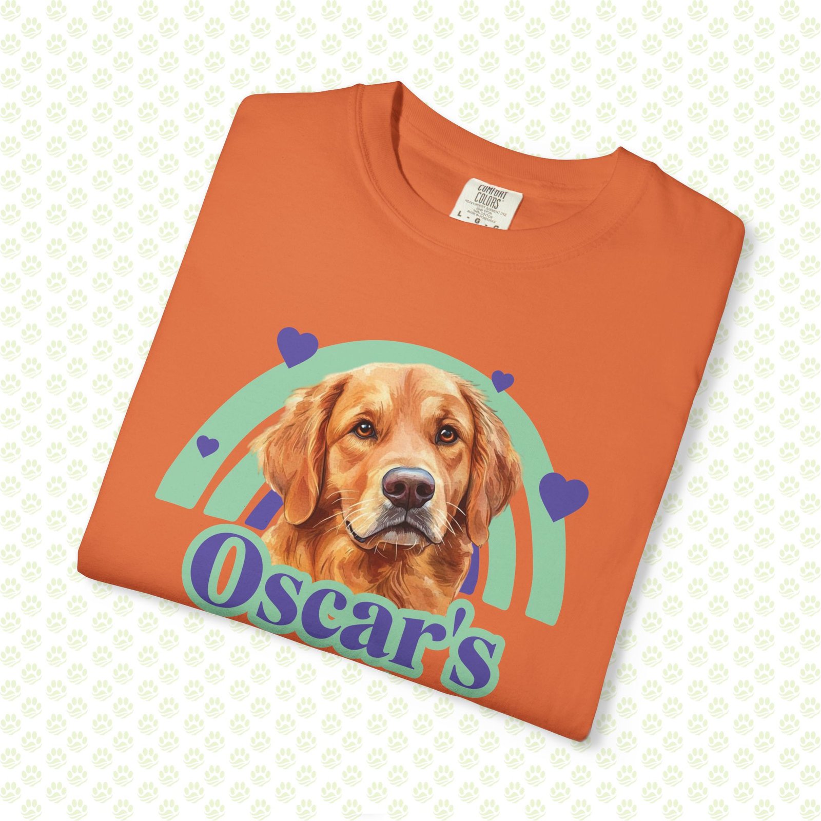 Personalized Dog Dad Heart Garment-Dyed T-Shirt – Custom Name, Bold Heart Dog Graphic, Premium Unisex Pet Lover Tee
