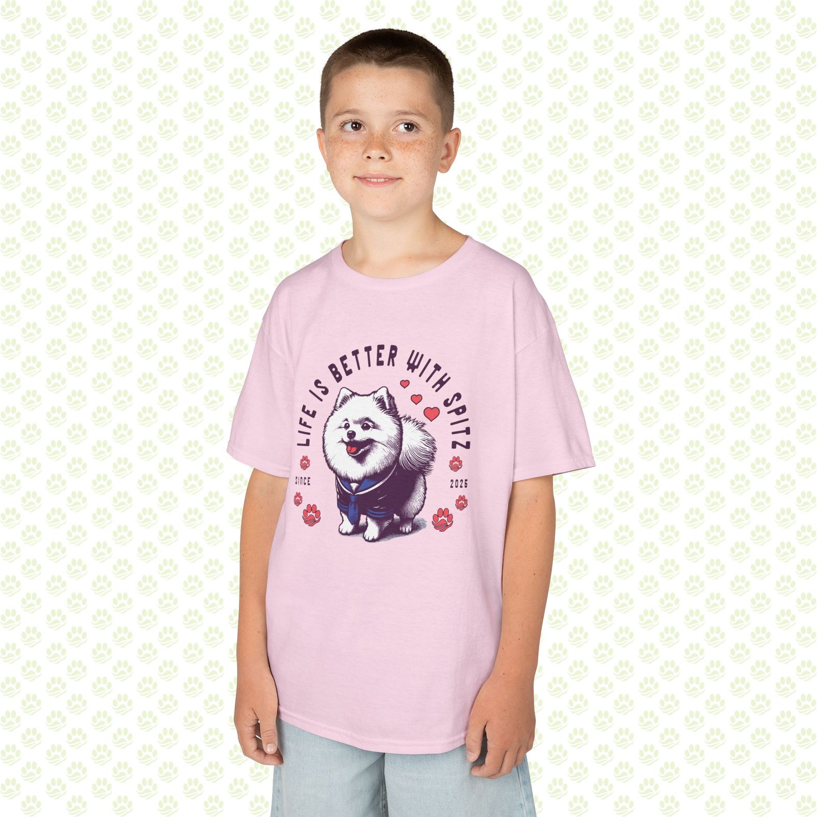 Kids Tee – Spitz Cute Dog Print, Adorable Fluffy Puppy T-Shirt for Children, Fun Pet Lover Graphic Top