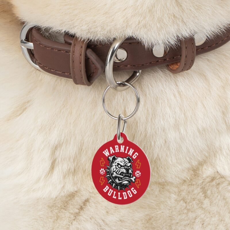 Pet Tag – Warning Bulldog Design, Durable Customizable Dog ID Tag