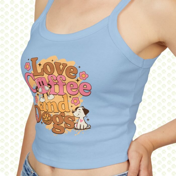 Woman’s Spaghetti Strap Tank Top – Love Coffee and Dogs, Cute Caffeine & Pet Lover Summer Cami - Image 2