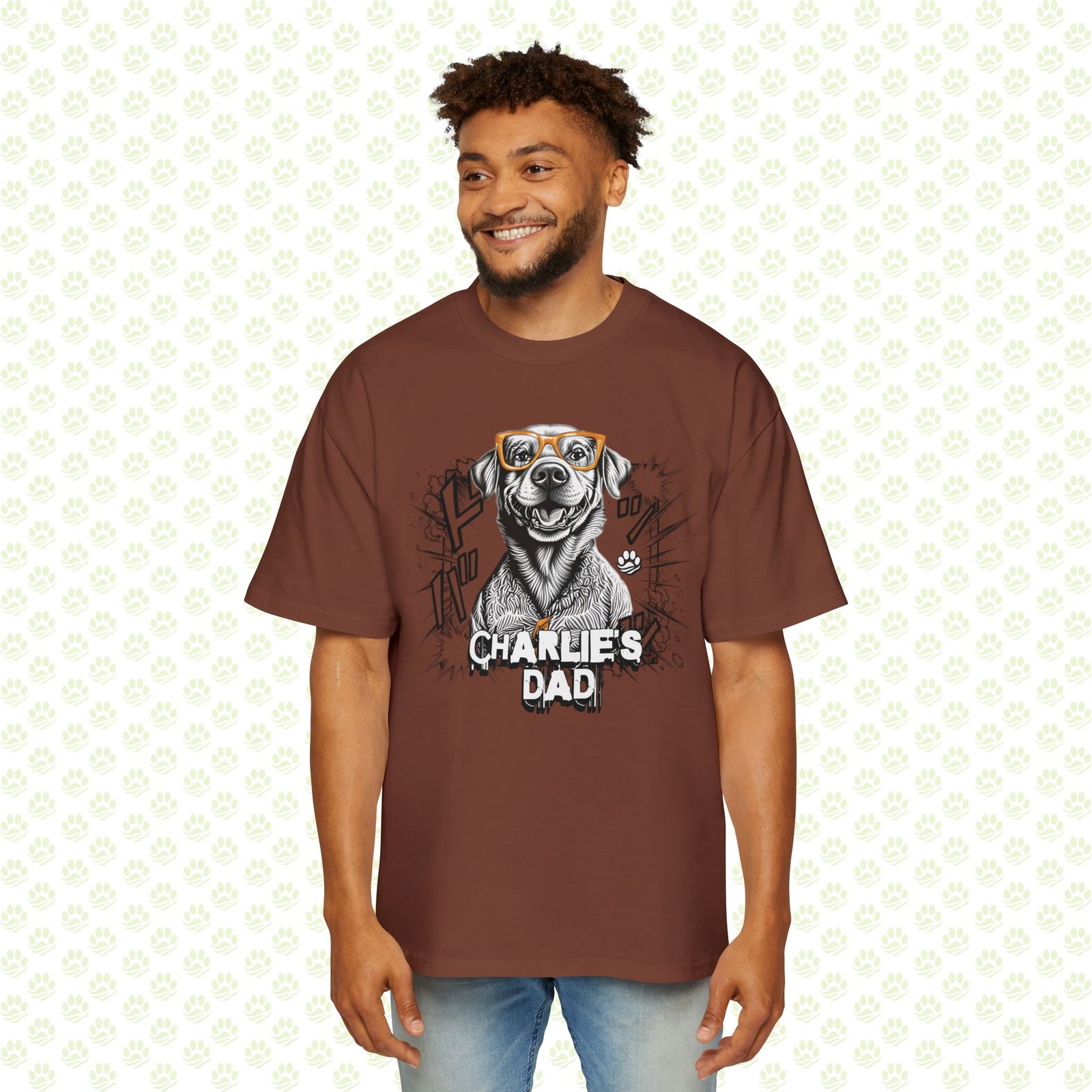 Personalized Dog Dad Men’s Heavy Oversized Tee – Custom Name, Bold Graphic, Trendy Gift for Pet Lovers