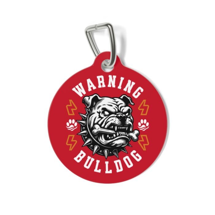 Pet Tag – Warning Bulldog Design, Durable Customizable Dog ID Tag - Image 2