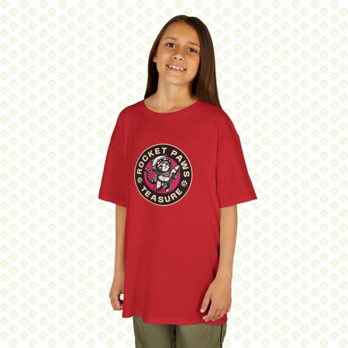 Kids Cotton Tee – Cat Lover Rocket Paws Design, Fun Space Cat Graphic T-Shirt for Children - Image 11