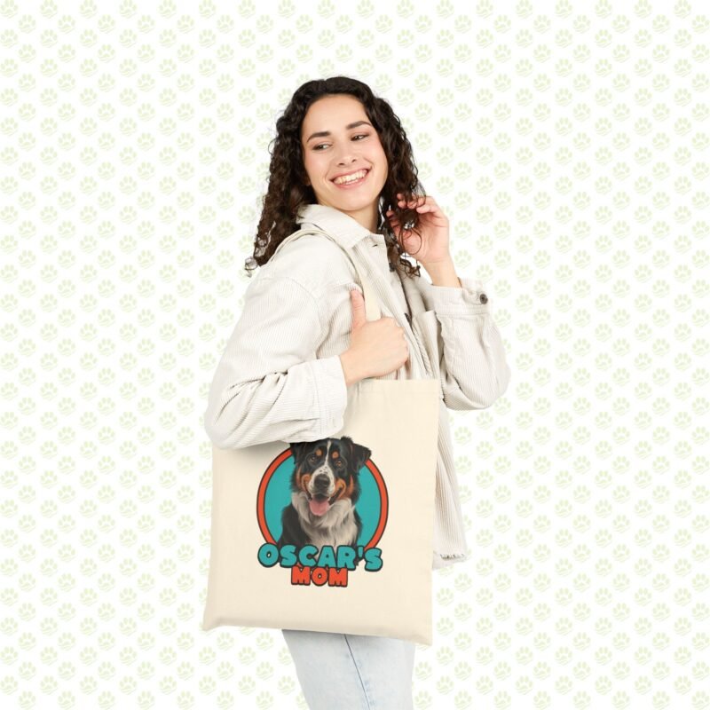 Personalized Dog Mom Cotton Canvas Tote Bag – Custom Name, Cute Pet Lover Gift, Eco-Friendly Reusable Shopper
