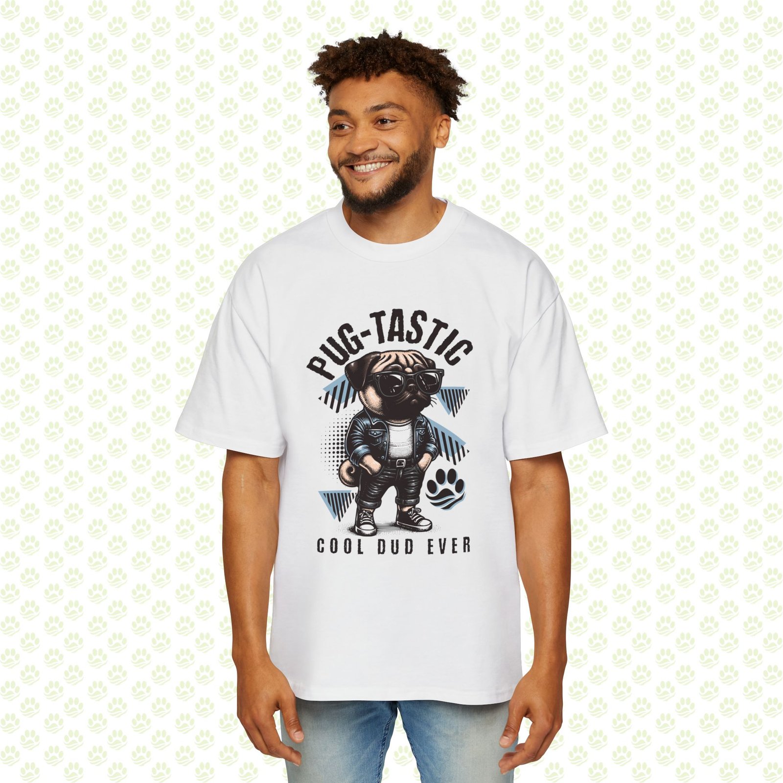 Oversized Tee – Pug Dog Cool Graphic Print, Comfy Unisex Statement Shirt, Trendy Dog Lover Streetwear