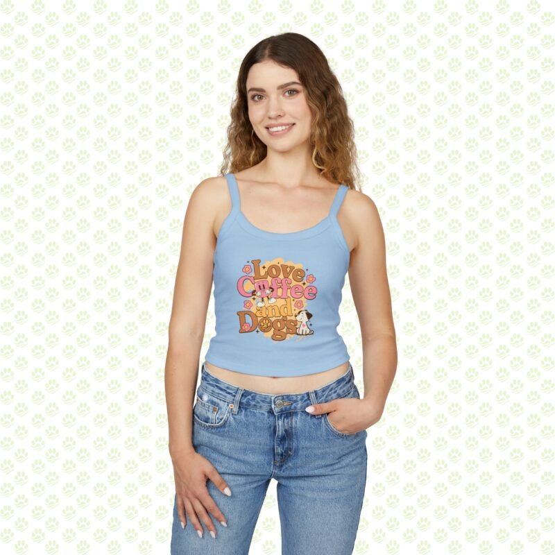 Woman’s Spaghetti Strap Tank Top – Love Coffee and Dogs, Cute Caffeine & Pet Lover Summer Cami