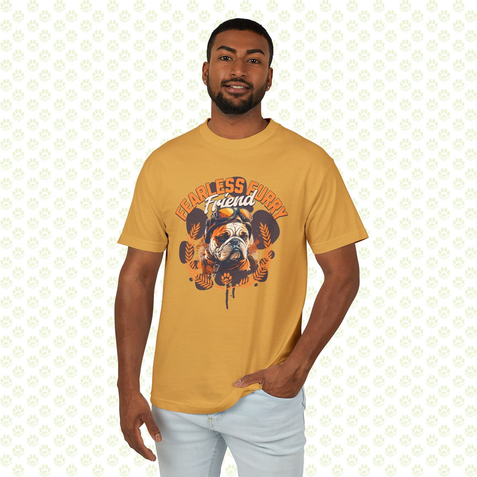 Dog Lover Unisex Garment-Dyed Heavyweight Cotton Tee – Fearless Furry Friend Bold Dog Graphic, Durable Pet Lover Statement Shirt