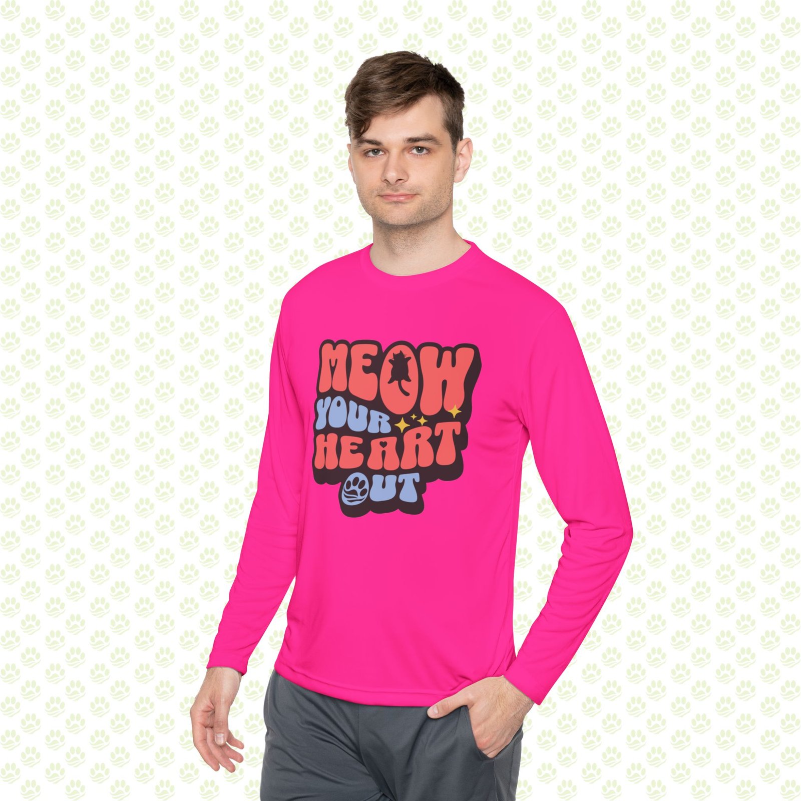 Meow Your Heart Out Long Sleeve Tee – Cute Cat Lover Graphic Shirt, Cozy Unisex Cat Mom & Dad Top