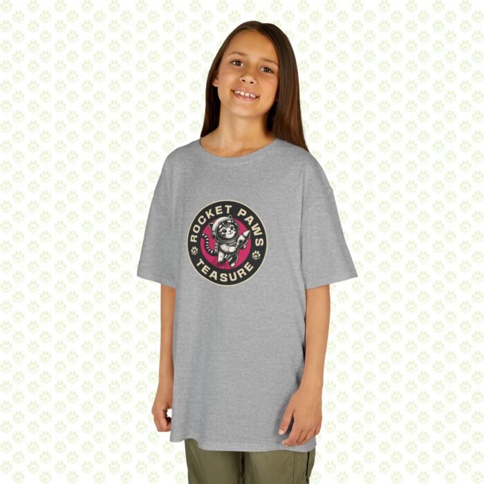 Kids Cotton Tee – Cat Lover Rocket Paws Design, Fun Space Cat Graphic T-Shirt for Children - Image 5