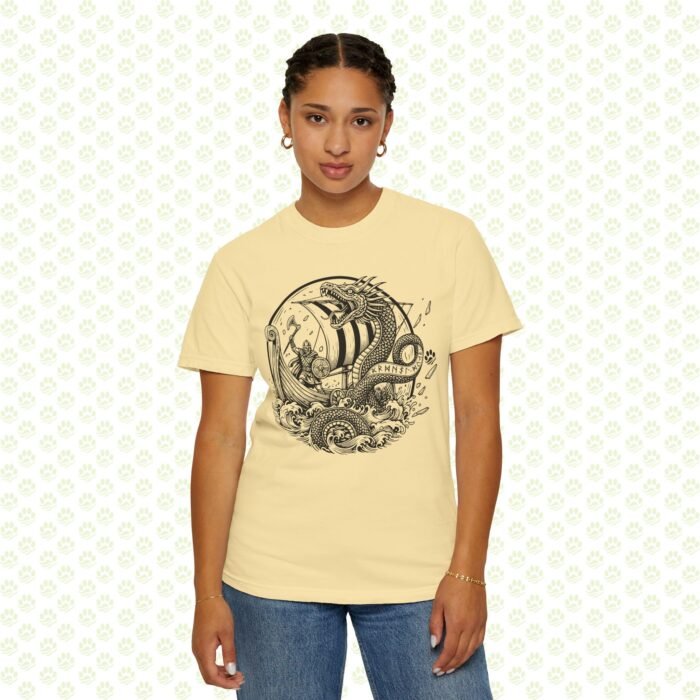 The Midgard Serpent Remembers Unisex Garment-Dyed T-Shirt – Exclusive One-of-a-Kind Viking Warrior Art Design - Image 11