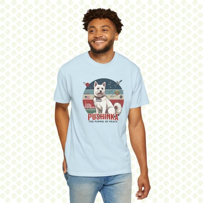 Pushinka – John F. Kennedy Unisex Garment-Dyed T-Shirt – Exclusive One-of-a-Kind Design, Legendary Space Dog Tribute