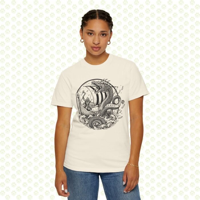 The Midgard Serpent Remembers Unisex Garment-Dyed T-Shirt – Exclusive One-of-a-Kind Viking Warrior Art Design - Image 8