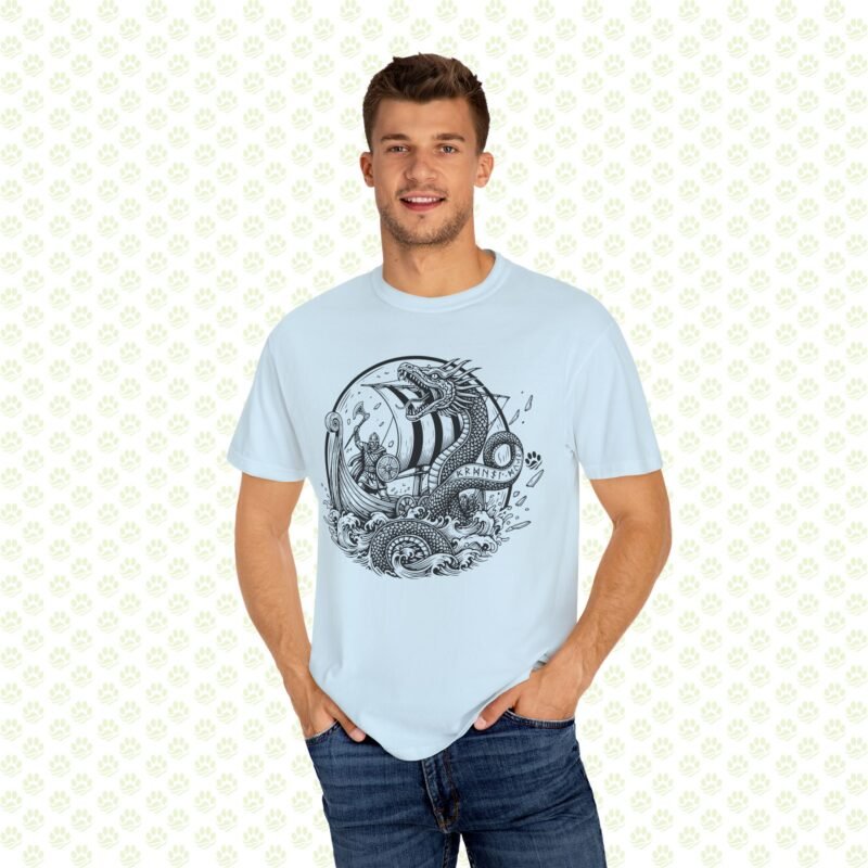 The Midgard Serpent Remembers Unisex Garment-Dyed T-Shirt – Exclusive One-of-a-Kind Viking Warrior Art Design