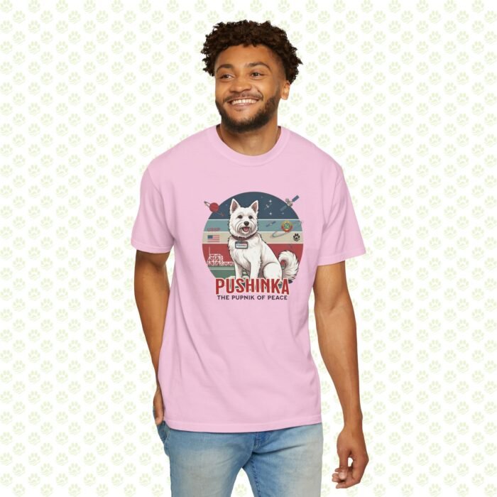 Pushinka – John F. Kennedy Unisex Garment-Dyed T-Shirt – Exclusive One-of-a-Kind Design, Legendary Space Dog Tribute - Image 12