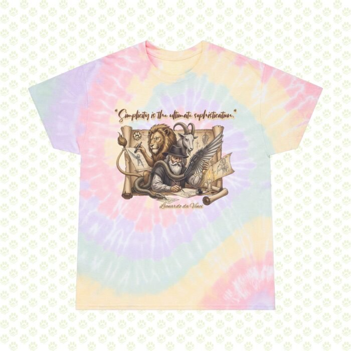 Simplicity Is the Ultimate Sophistication Tie-Dye Tee – Leonardo da Vinci & The Chimera of Infinite Forms, One-of-a-Kind Spiral Art Shirt - Image 3