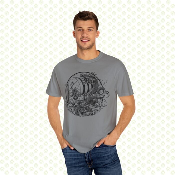 The Midgard Serpent Remembers Unisex Garment-Dyed T-Shirt – Exclusive One-of-a-Kind Viking Warrior Art Design - Image 16