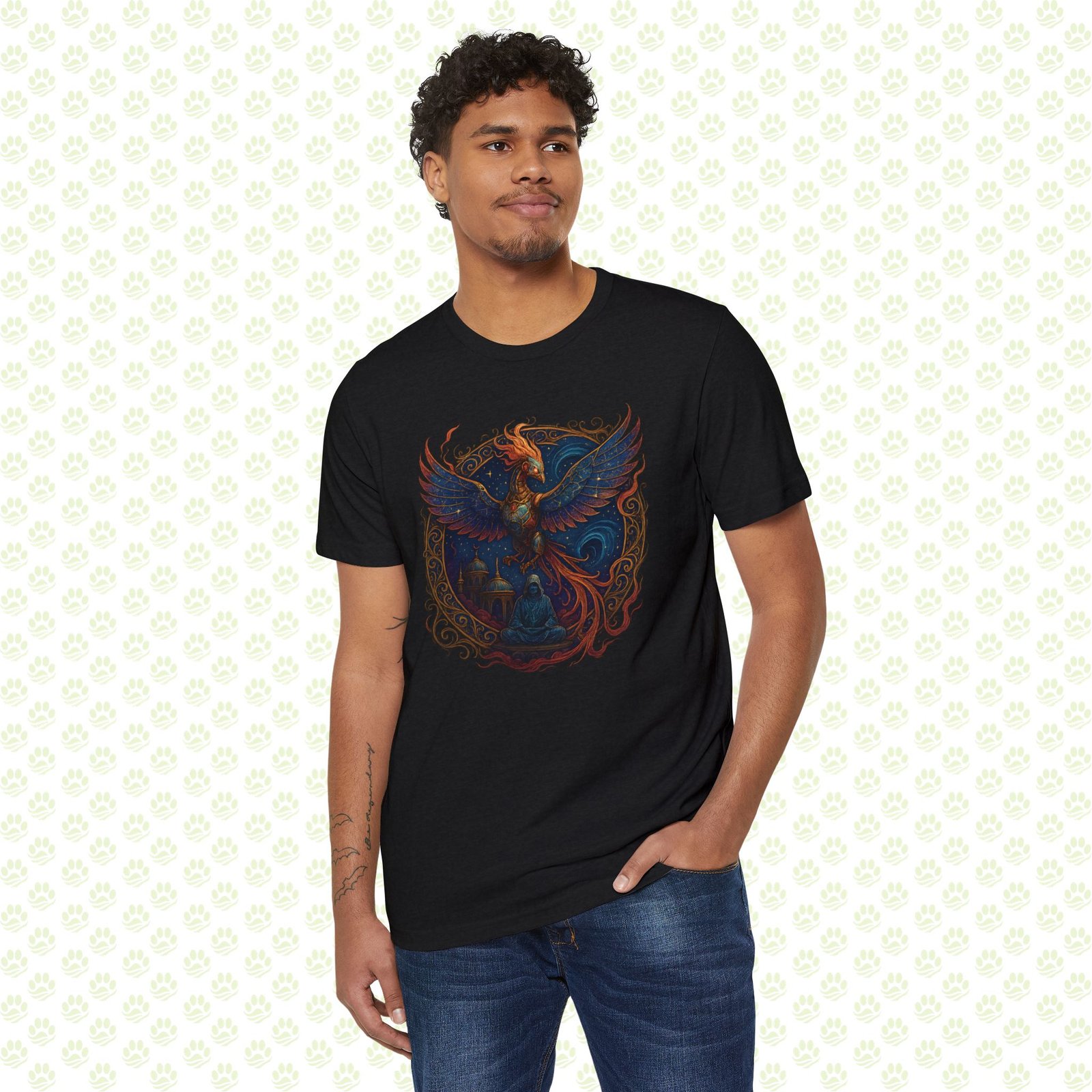 Celestial Temple of the Cyber-Phoenix Unisex Recycled Organic T-Shirt – Exclusively One-of-a-Kind, Sustainable Art Tee
