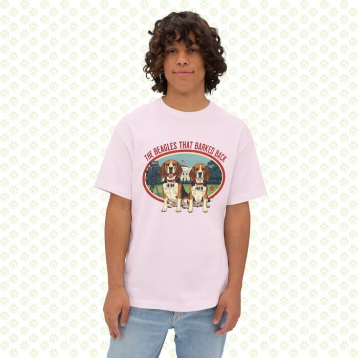 Him & Her – LBJ’s Beagles Unisex Oversized Boxy Tee – One-of-a-Kind Exclusive “Pulled by the Ears, Remembered for Years” Design - Image 3