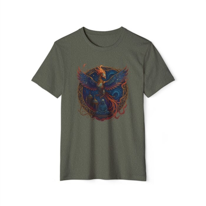 Celestial Temple of the Cyber-Phoenix Unisex Recycled Organic T-Shirt – Exclusively One-of-a-Kind, Sustainable Art Tee - Image 6