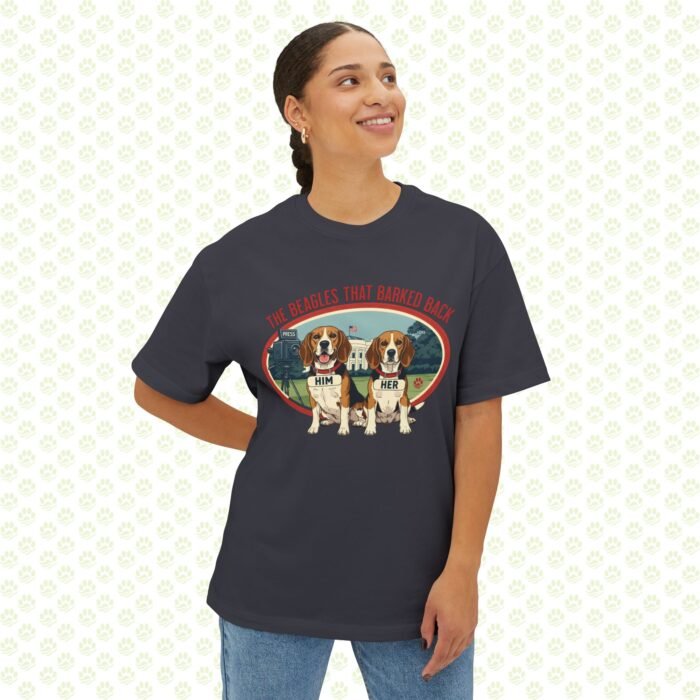Him & Her – LBJ’s Beagles Unisex Oversized Boxy Tee – One-of-a-Kind Exclusive “Pulled by the Ears, Remembered for Years” Design - Image 10