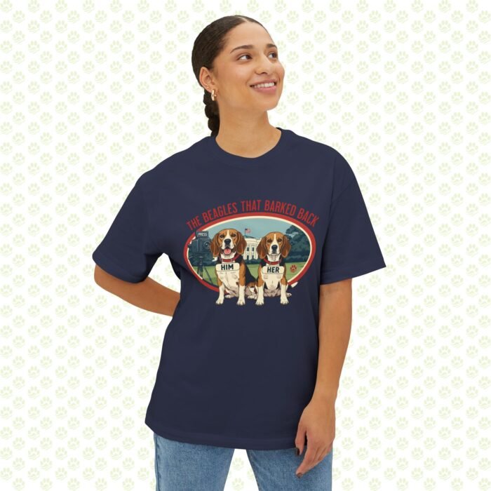 Him & Her – LBJ’s Beagles Unisex Oversized Boxy Tee – One-of-a-Kind Exclusive “Pulled by the Ears, Remembered for Years” Design - Image 14