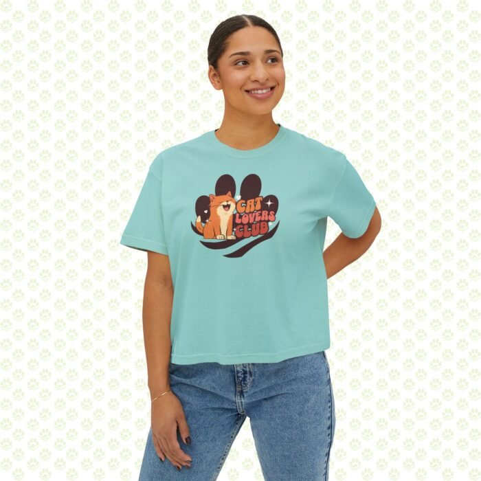 Women’s Boxy Tee – Cat Lovers Club Minimalist Graphic Tee, Casual Cute Gift for Cat Moms - Image 5