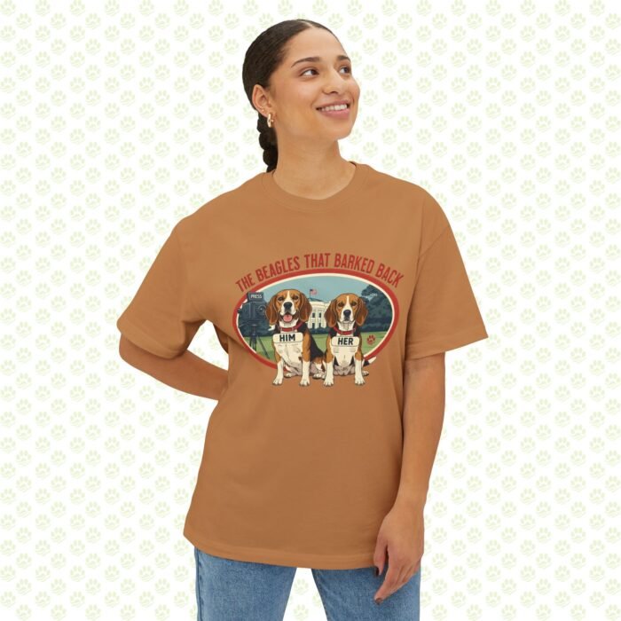 Him & Her – LBJ’s Beagles Unisex Oversized Boxy Tee – One-of-a-Kind Exclusive “Pulled by the Ears, Remembered for Years” Design - Image 8
