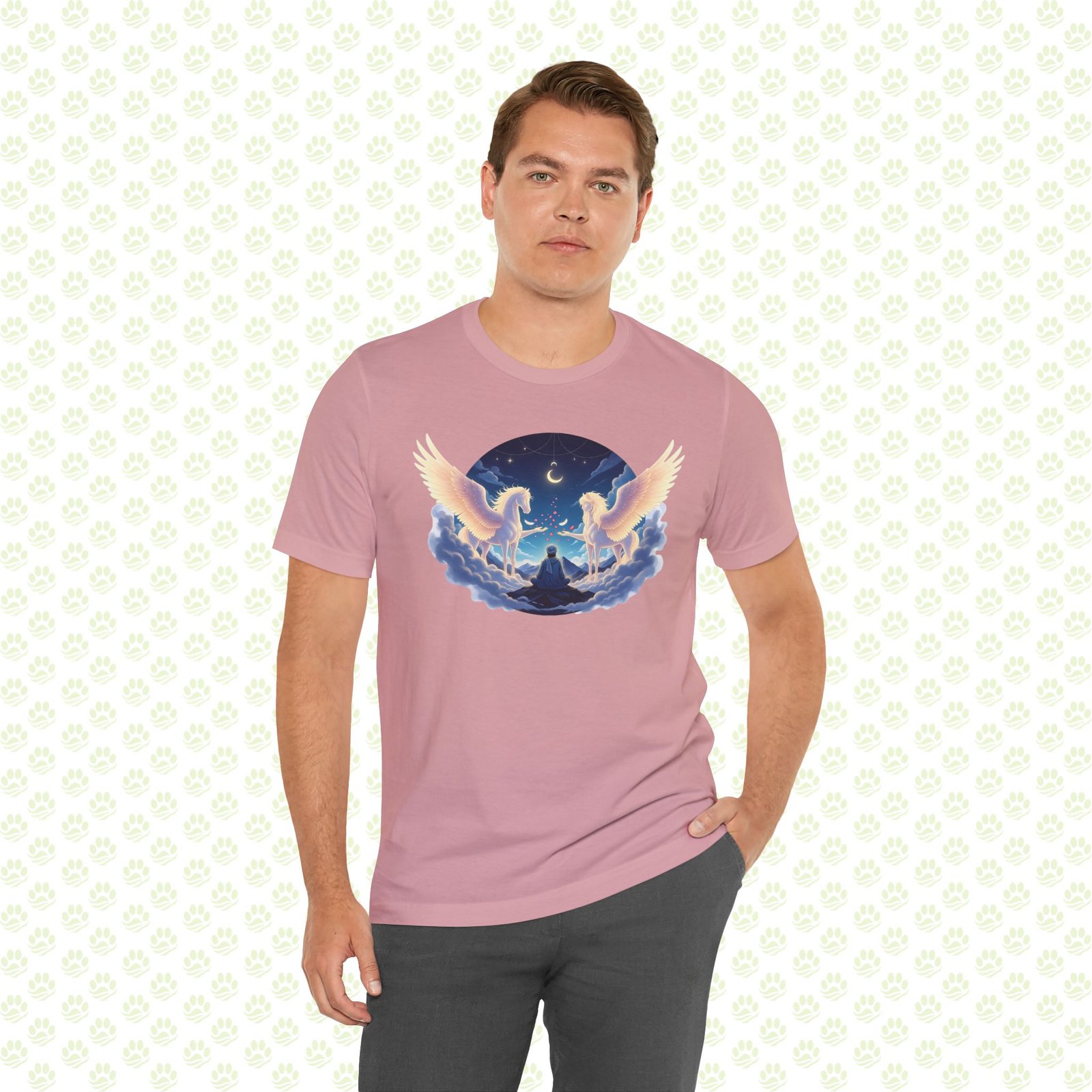 Rumi & The Buraq of Divine Ascent Unisex Jersey Short Sleeve Tee – Mystical pet Art Shirt, Spiritual Gift