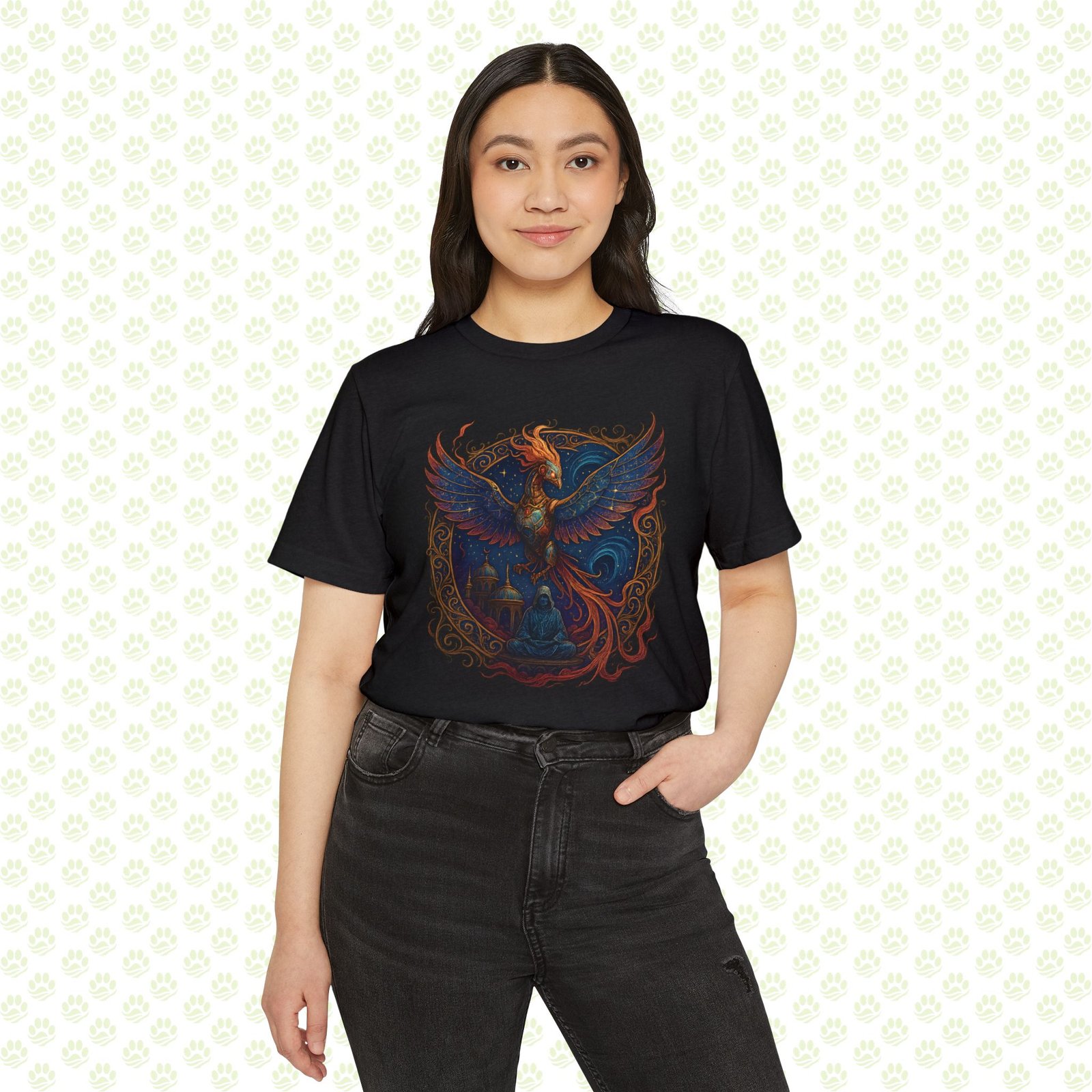 Celestial Temple of the Cyber-Phoenix Unisex Recycled Organic T-Shirt – Exclusively One-of-a-Kind, Sustainable Art Tee