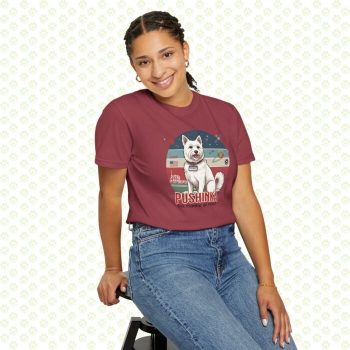 Pushinka – John F. Kennedy Unisex Garment-Dyed T-Shirt – Exclusive One-of-a-Kind Design, Legendary Space Dog Tribute - Image 13